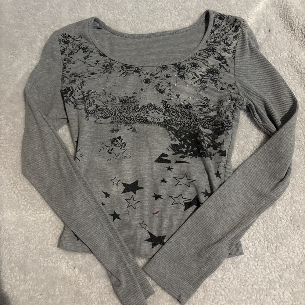 Elegant Gray Women's Blouse with Star Pattern